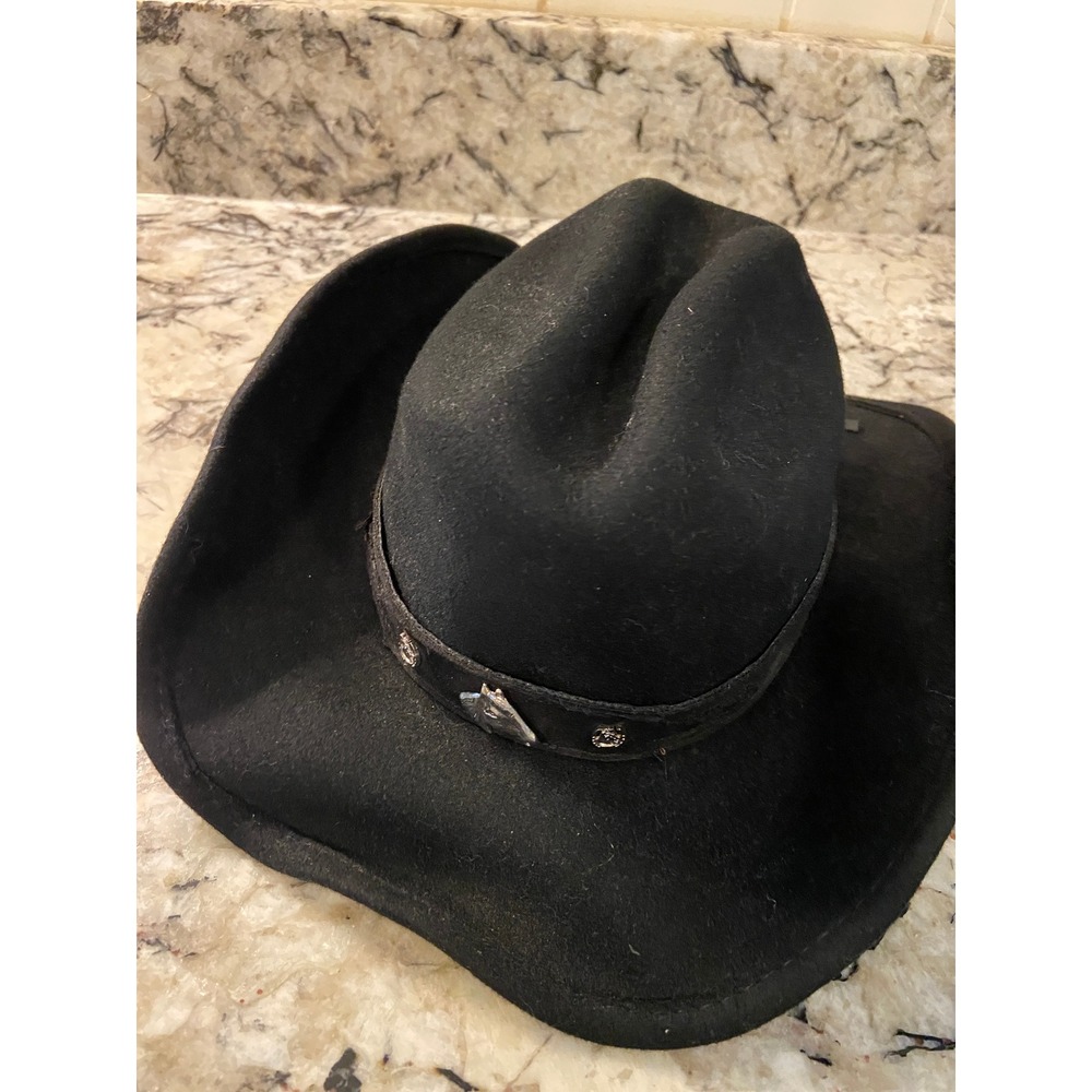 Bullhide Cowboy Hat Kids Medium Black Felt Horse Concho Western Americana USA